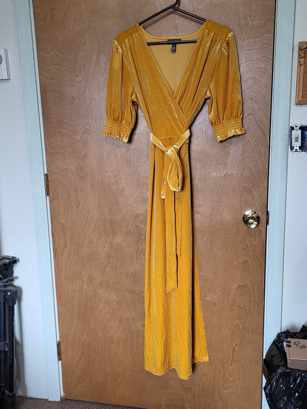 Modcloth Mustard Yellow Velvet Maxi Wrap Dress - Picture 3 of 4